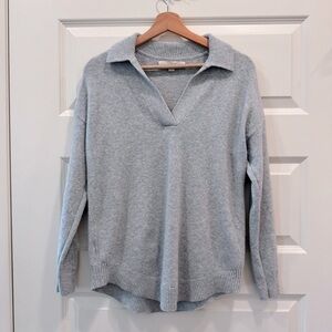 NWOT Loft Polo Tunic Sweater - Light Heather Gray (V-neck collared sweatshirt)
